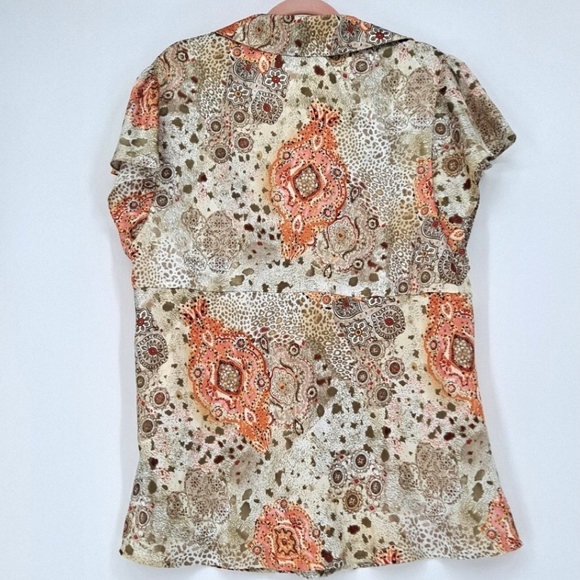 Ivy Chic Twist-Front Silky Blouse in Golden Neutral Tones - Picture 7 of 8